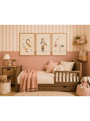 Zera Wall Mdf Tablo 3’lü Pilot Ördek, Denizci Martı ve Bebek Taşıyan Leylek Temalı Set – Bebek ve Çocuk Odası Duvar Dek