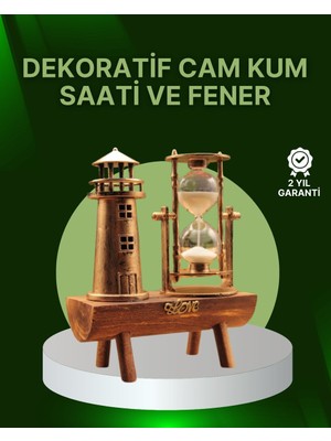 Renas Store Vintage Kum Saati + Deniz Feneri Modeli – Ahşap Gövdeli Masa Üstü Dekor