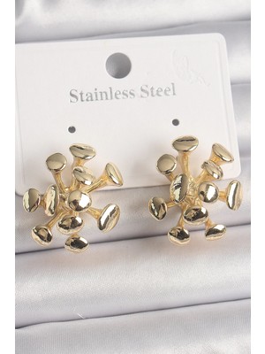 Renas Store Pirinç Gold Renk Virüs Figür Model Kadın Küpe