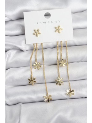 Renas Store Papatya Model Gold Renk Pirinç Sallantılı Kadın Küpe - TJ-BKP11467