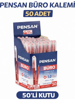 TeknoKapsül Pensan Büro 2270 Kırmızı Tükenmez Kalem 1.0 mm Medium Yerli Üretim 50 Adet