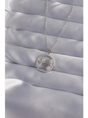 Renas Store 316L Çelik Zincir Gümüş Renk Zirkon Taşlı Yıldız Figürlü Oval Kolye - TJ-BKO9024
