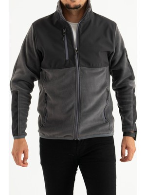 Souris Erkek Füme Slim Fit Anti-Pilling Tüylenme Yapmayan Tam Fermuar Softshell Garnili Polar Sweatshirt