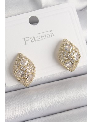 Renas Store Pirinç Gold Renk Zirkon Taş Işlemeli Damla Model Kadın Küpe 5886