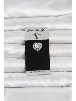 Renas Store 316L Cerrahi Çelik Zirkon Taşlı Kalp Model Göbek Piercing TJ-PR1389