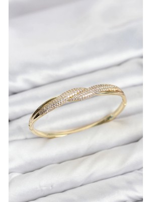 Belirtilmemiş Gold Renk Zirkon Taşlı Sarmal Model Kadın Kelepçe Bileklik