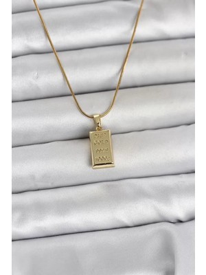Renas Store 316L Çelik Zincir Gold Renk Külçe Altın Model Kadın Kolye - TJ-BKO11042