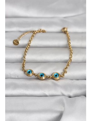 Renas Store 316L Çelik Gold Renk Nazarlı Kadın Bileklik - TJ-BB8392
