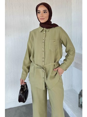 Julude Bel Lastikli Pantolon Tesettür Gömlek Ikili Takım P-00022192