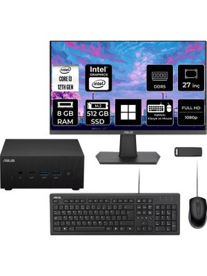 Asus Expertcenter PN64 Intel Core I3-1220P 8gb Ram 512GB SSD 27" Full Hd Monitör WIN11 Home PN64-BB3012MDP752 Mini Masaüstü Bilgisayar + Per4 USB Bellek