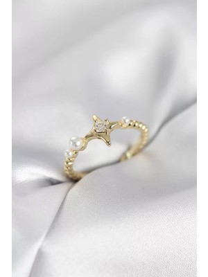 Renas Store Minimal Kutup Yıldızı Model Zirkon Taşlı Gold Renk Kadın Yüzük - TJ-BYK4127
