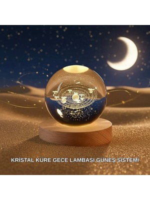 Renas Store Dekoratif LED Kristal Küre Ahşap Altlıklı Şık Gece Lambası