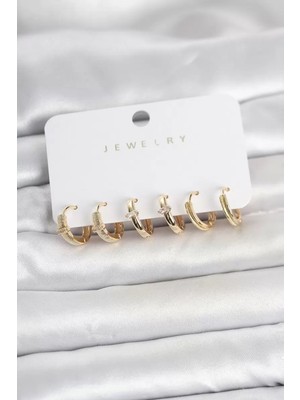 Renas Store Pirinç Gold Renk Halka Kadın Küpe Seti