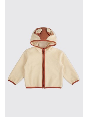 Panço Kız Bebek Tilki Kulaklı Peluş Bej Sweatshirt