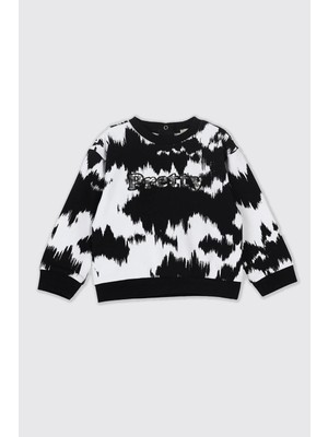 Panço Kız Bebek Nakış Detaylı Desenli Beyaz Sweatshirt