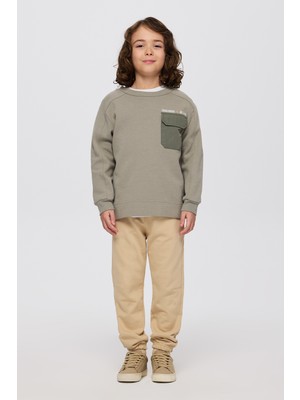 Panço Erkek Çocuk Yuvarlak Yaka Cepli Baskılı Parça Detaylı Antrasit Sweatshirt