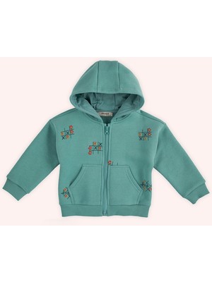 Panço Kız Bebek Fermuarlı Yeşil Sweatshirt