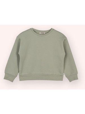 Panço Kız Çocuk Bisiklet Yaka Haki Sweatshirt