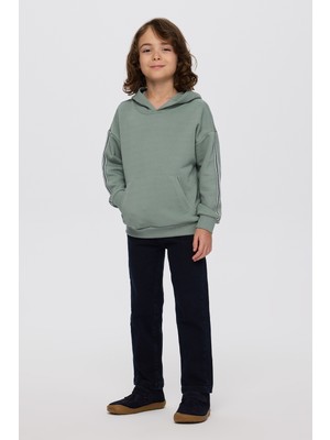 Panço Erkek Çocuk Kapüşonlu Yeşil Sweatshirt