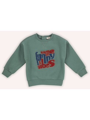 Panço Erkek Bebek Nakışlı Yeşil Sweatshirt