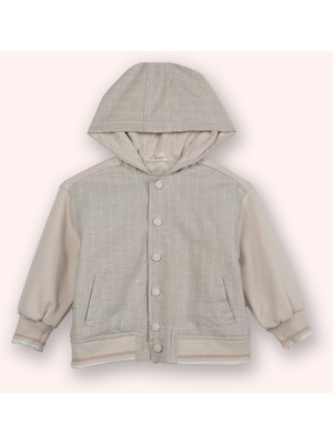 Panço Erkek Bebek Çizgili Kapüşonlu Çıtçıt Düğmeli Bej Sweatshirt