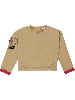 Panço Kız Bebek Kolu Cep Detaylı Bej Sweatshirt