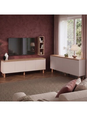 Bimossa G4420 Terra Sepet-Kumtaşı Duvar Raflı Tv Ünitesi ve Konsol Takımı