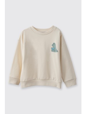 Panço Erkek Bebek Dinozor Baskılı Ekru Sweatshirt