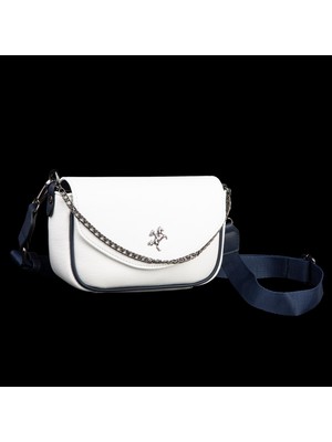 Nas Bag Mini Kapaklı Çapraz Çanta (En 20 cm , Boy 12 Cm) Beyaz Lacivert Victoria