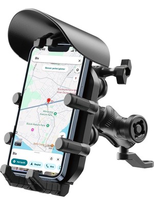 Renas Store Ayna Bağlantılı Güneş ve Yağmur Korumalı 360° Derece Ayarlanabilir Motosiklet Telefon Tutucu