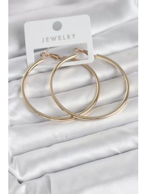 Renas Store Gold Renk Pirinç Köşeli Kenar Halka 54 mm Kadın Küpe - TJ-BKP11767