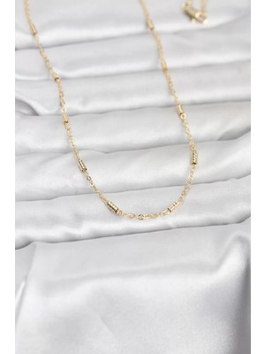 Renas Store cm 14K Gold Renk Bar Zincir Model 60 cm Kadın Kolye - TJ-BKO10973