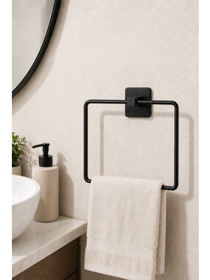 Flextail Kare Siyah Havluluk Yapışkanlı Delmesiz Metal Çelik Banyo Askılığı El Havluluğu