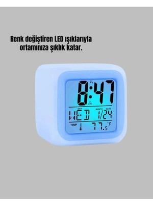 Astraltech Kronometre ve Takvim Destekli Renk Değiştiren LED Dijital Küp Saat
