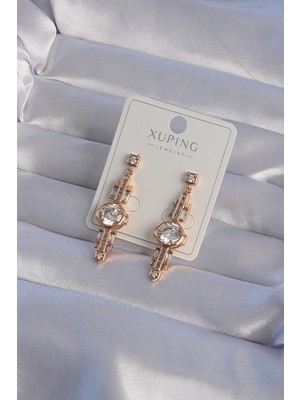 Renas Store Xuping Rose Renk Zirkon Taşlı Geometrik Sallantılı Küpe 5886