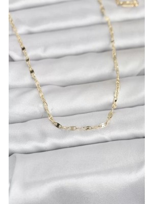 Renas Store cm 14K Gold Renk Yassı Gemici Zincir Model 60 cm Kadın Kolye - TJ-BKO10967