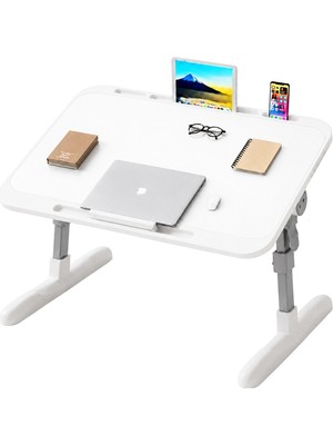 Renas Store SN-29697 Çok Fonksiyonlu Katlanabilir Yatak Koltuk Laptop Masası Yükseklik ve Açı Ayarlı Beyaz 60X40CM