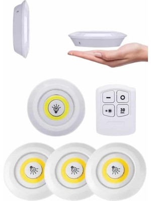 Astraltech Yapışkanlı 3'lü Spot LED Işık Lamba Montajsız Pilli Uzaktan Kumandalı