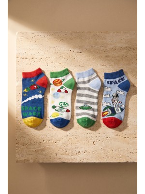 Bony Socks 4 Lü Paket Space Erkek Çocuk Patik Çorap Desenli