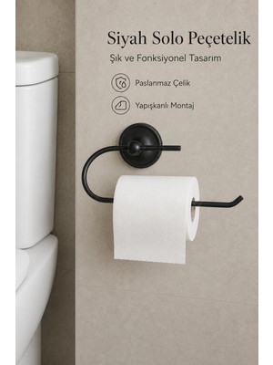Flextail Yapışkanlı Mat Siyah Kağıt Rulo Peçetelik Tuvalet Kağıtlığı Banyo Askısı Metal Paslanmaz Çelik