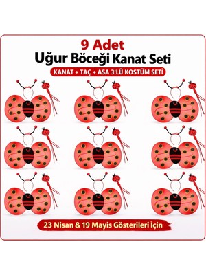 Renas Store 9’lu Uğur Böceği Kostüm Seti – Kanat Taç Asa