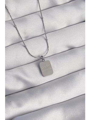 Renas Store 316L Çelik Gümüş Renk Kare Charm Model Kolye - TJ-BKO8927