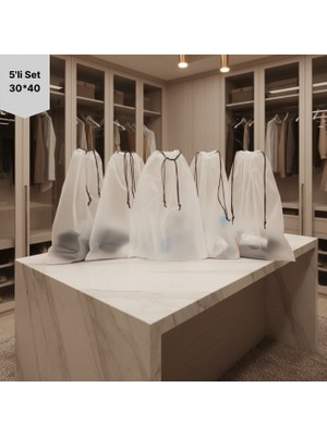 Meapuff 5li Set 30*40CM Büzme Ipli Kozmetik Plaj Çantası