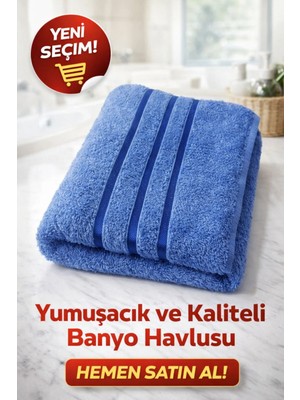 Şazeli Havlu Büyük Banyo Havlusu 1 Adet Mavi (141X99 Cm)Kaliteli Kullanışlı Güzel Şık Yumusak % 100 Pamuk Cotton