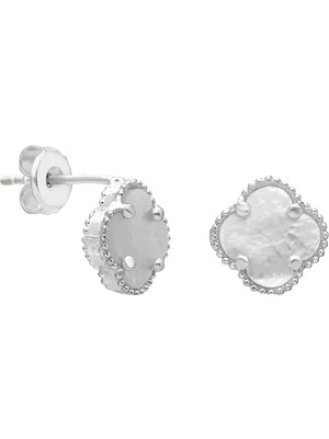 Eva Pırlanta Beyaz Opal Yonca Küpe 717063 Silver
