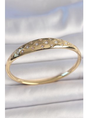 Renas Store Pirinç Gold Renk Zirkon Taşlı Yıldız Işlemeli Kadın Kelepçe