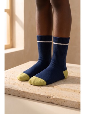 Bony Socks Çocuk Çizgili Pamuklu Soket Çorap Lacivert