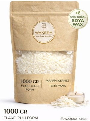 Waxera %100 Doğal Soya Wax 1000 gr Flake (Pul) Yaprak Mum Yapımı Için – Parafin Içermez, Temiz Yanış, Premium Kalite