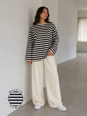herkesemoda Çizgili Waffle Kumaş Kadın Body