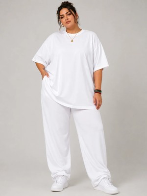 Afri Battal Beden Oversize Beyaz Basic T-Shirt – Rahat Kalıp %100 Pamuk Kadın Tişört
